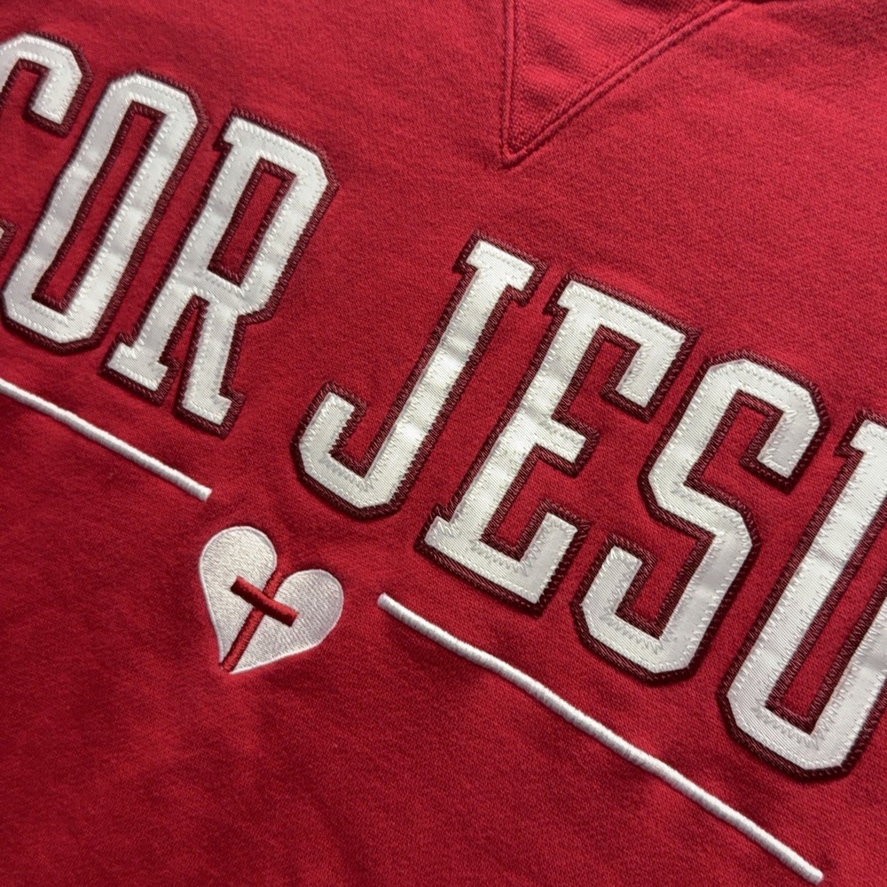 Cor Jesu Big Cotton Sweatshirt Mens M Red Crewneck Embroidered Spellout Pullover - Picture 3 of 12